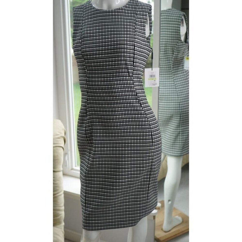 Calvin Klein Sleeveless Black White Checkered Stretch Sheath Dress Size 4